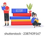 People student characters study ducation read book concept. Vector flat graphic design illustration