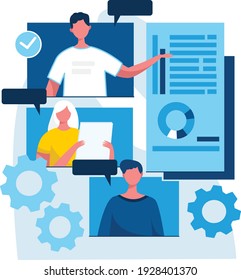 People student with papers and graphs. Flat design illustration. Vector