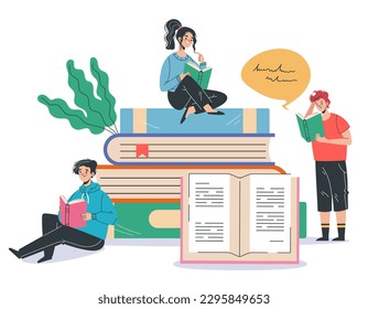 People student read book. Education knowledge library isolated concept. Vector graphic design illustration