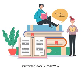 People student read book. Education knowledge library isolated concept. Vector graphic design illustration