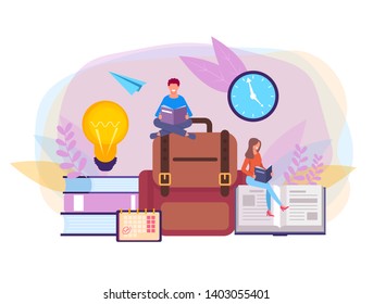 People students characters reading books. Education concept. Vector flat graphic design isolated illustration