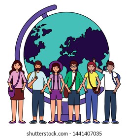 people students globe world map back to school vector illustration