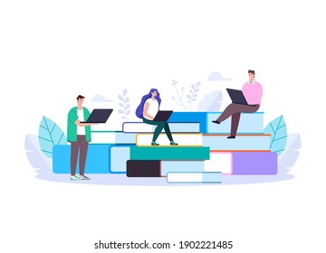 People students man woman character reading book. Education learning adstract graphic design illustration