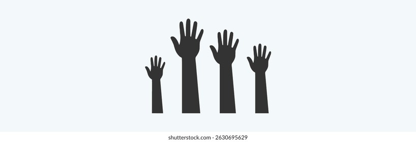 People or students with their hands raised flat icon.