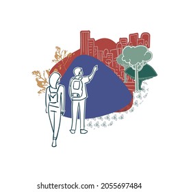 people students tourists nature vector abstract design isolated poster 