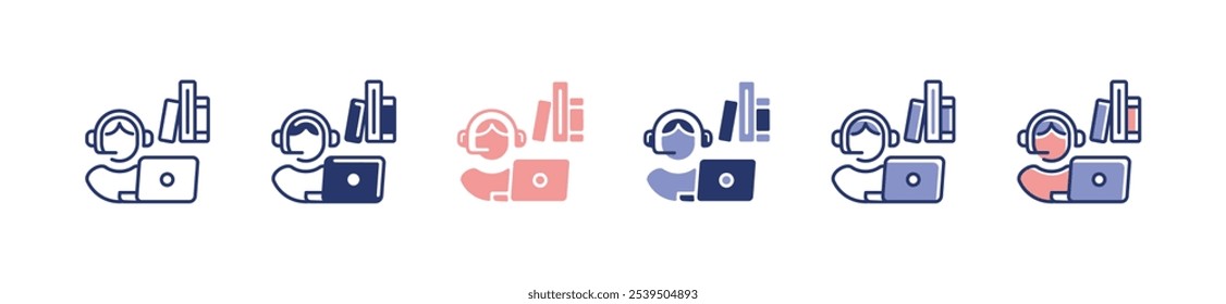 people study online course icon set e-learning education student workshop conference digital learning vector illustration