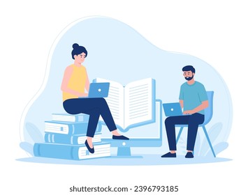 people study online and gain knowledge trending concept flat illustration