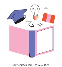 People study set. Education, knowledge concept. Students learn online. Computer science, information technology, language and business courses. Flat vector illustrations isolated on background