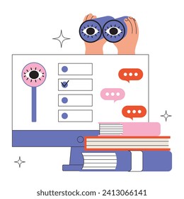 People study set. Education, knowledge concept. Students learn online. Computer science, information technology, language and business courses. Flat vector illustrations isolated on background