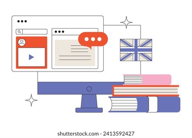People study set. Education, knowledge concept. Students learn online. Computer science, information technology, language and business courses. Flat vector illustrations isolated on background