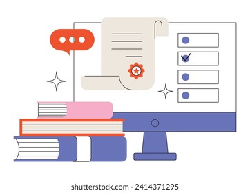 People study set. Education, knowledge concept. Students learn online. Computer science, information technology, language and business courses. Flat vector illustrations isolated on background