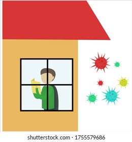 People studying at home with coronavirus outside vector illustration in flat design