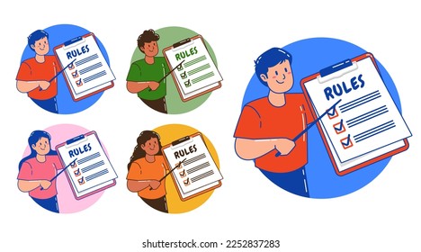 people studying list of rules  reading guidance  making checklist