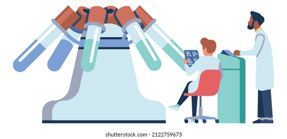 People studying scientific test results in glass tubes