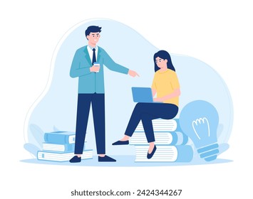 People are studying together with books and lamps trending concept flat illustration
