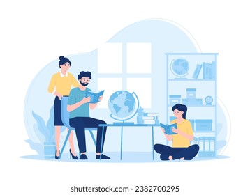 La gente está estudiando juntos el concepto de moda ilustración plana