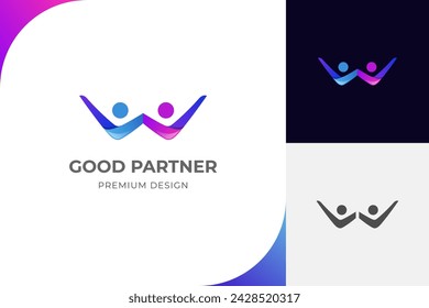 People Success oder Partner-Logo-Symbol-Design mit Checkliste Glückliche menschliche Grafik-Vektor-Symbol für Geschäftsmann-Logo