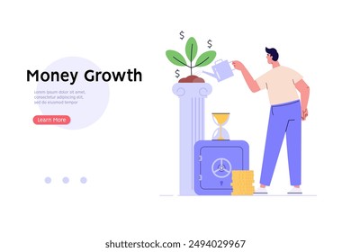 Menschen investieren erfolgreich. Konzept der Kapitalrendite, finanzielle Lösungen, passives Einkommen, Anlagestrategie, Glücksspekulation. Vektorillustration in flachem Design für Web Banner Zielseite