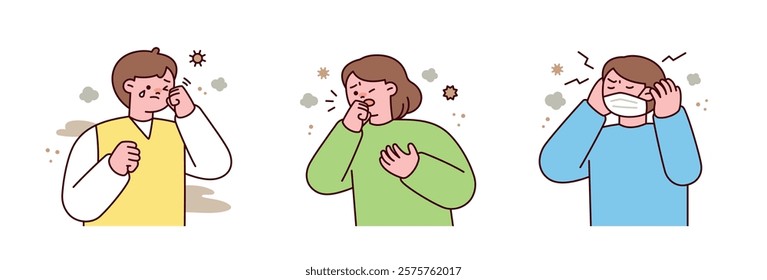 People are suffering from coughing due to the severe fine dust.