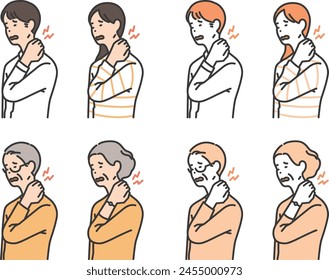 people suffering from neck muscle pain illustration