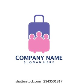 Vector de diseño del logotipo People Suitcase. Concepto de plantilla de diseño de logotipo en mayúsculas