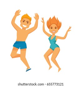 People at summer beach on holiday vacations vector flat fun relax