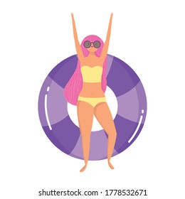 people summer related design, beautiful woman with swimsuit and float vector illustration