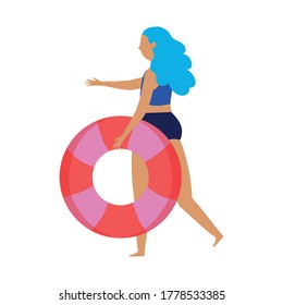 people summer related design, woman with swimsuit and float isolated icon vector illustration