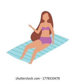 people summer related design, woman sunbathing on towel isolated icon vector illustration