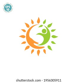 people, sun and leaf logo concept