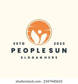 Ilustración del icono del logotipo del sol de la gente Ilustración del hipster retro vintage