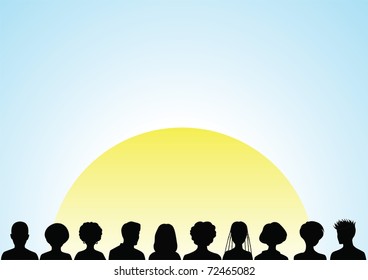 people, sun and sky