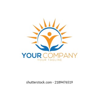 People In Sunshine Morning Logo Design With Health Care Concept Vector Template.