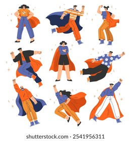 Personas Personaje de superhéroe con capa tiene juego de Vector de superpotencia