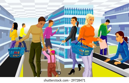 people in supermarket