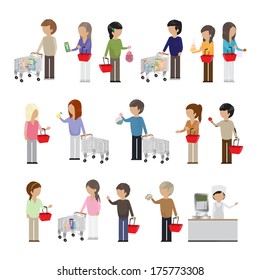 People In Supermarket - Isolated On White Background - Vector Illustration, Graphic Design Editable For Your Design