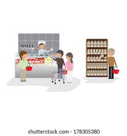People In Supermarket - Isolated On White Background - Vector Illustration, Graphic Design Editable For Your Design