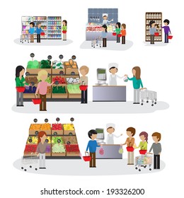 People In Supermarket - Isolated On White Background - Vector Illustration, Graphic Design Editable For Your Design 