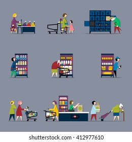 People in supermarket. Vector flat illustration