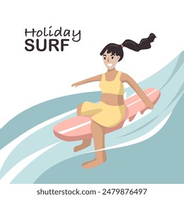 People Surfing Illustration. Holiday Illustration. Vector Illustration.