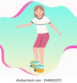 People surfing with skateboard or surf skate at ramp track, outdoor Park  or skate park. Playing funny activities. Surf balance training. 
