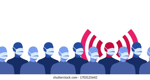 People in surgical masks during infection, coronavirus. Pandemic of coronavirus, COVID-19. Epidemic, virus concept. Men wear medical masks to prevent spread of viral disease. Seamless vector pattern