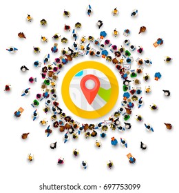 people surround the location point of collection. Vector illustration