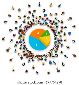 People surround the pie chart. Vector illustration