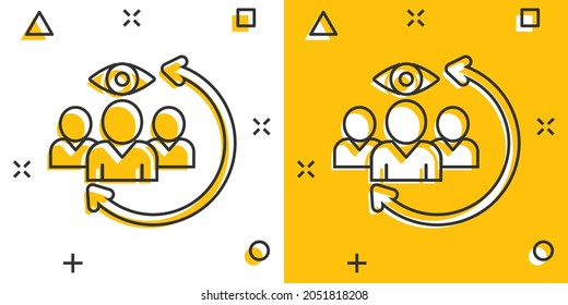 People surveillance icon in comic style. Search human cartoon vector illustration on white background. Partnership splash effect business concept.