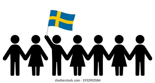 People With Swedish Flag Holding Hands