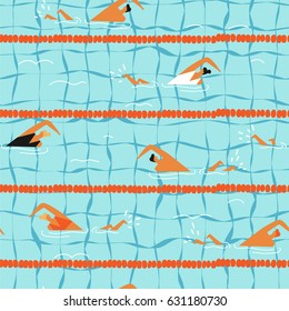 People swim in the swimming pool seamless pattern. Summertime holiday seamless pattern.