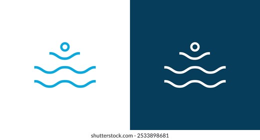 Personas nadar en la onda de agua o nadador icono del deporte logotipo Vector contorno