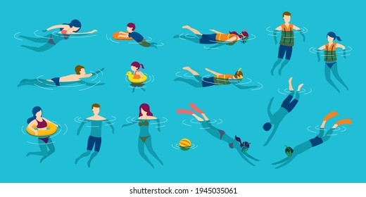 People Swimming and Diving in the Sea or Pool, Travel, Summer Vacation and Activities 