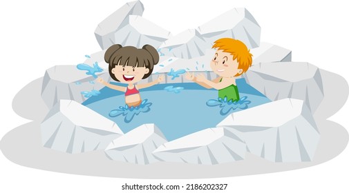 People Swimming In The Frozen Ice Pond Illustration